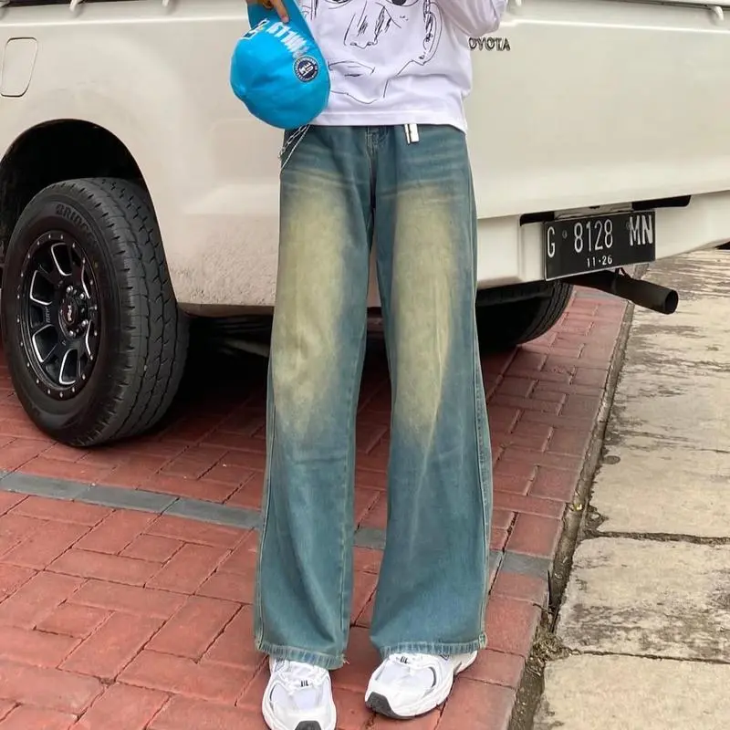 (GREEN RETRO Rare) Celana Baggy Jeans Gombrong Celana Skena Vintage Retro Denim Panjang Boyfriend Wanita 0