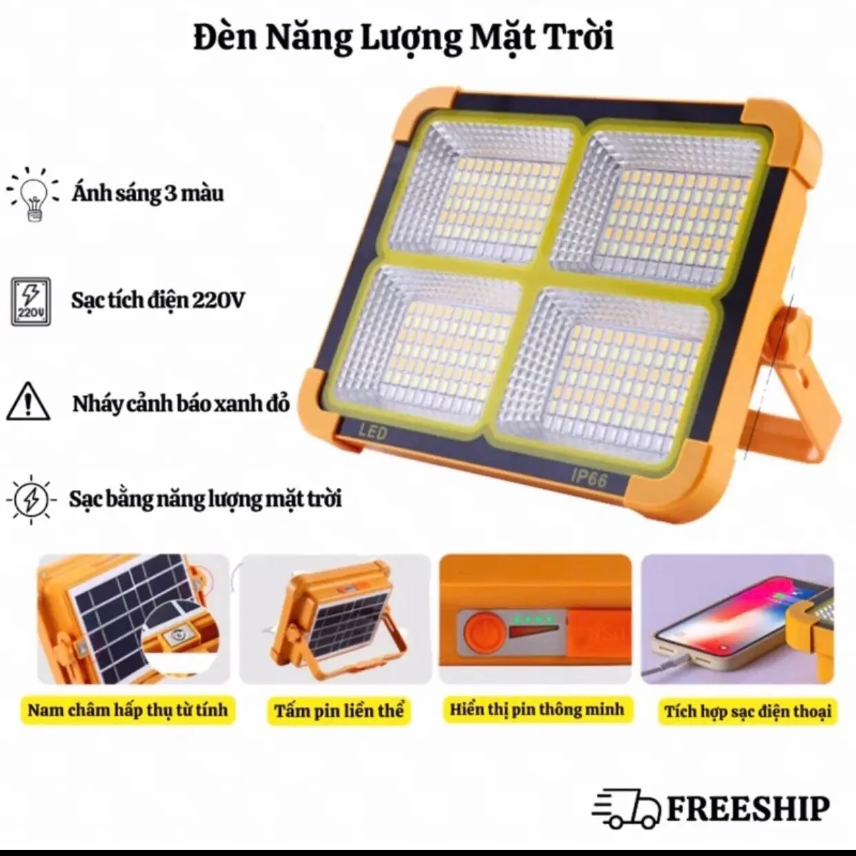 Đèn Tích Điện Năng Lượng Mặt Trời Cầm Tay Đa Năng Kết Hợp Đèn Cảnh Báo