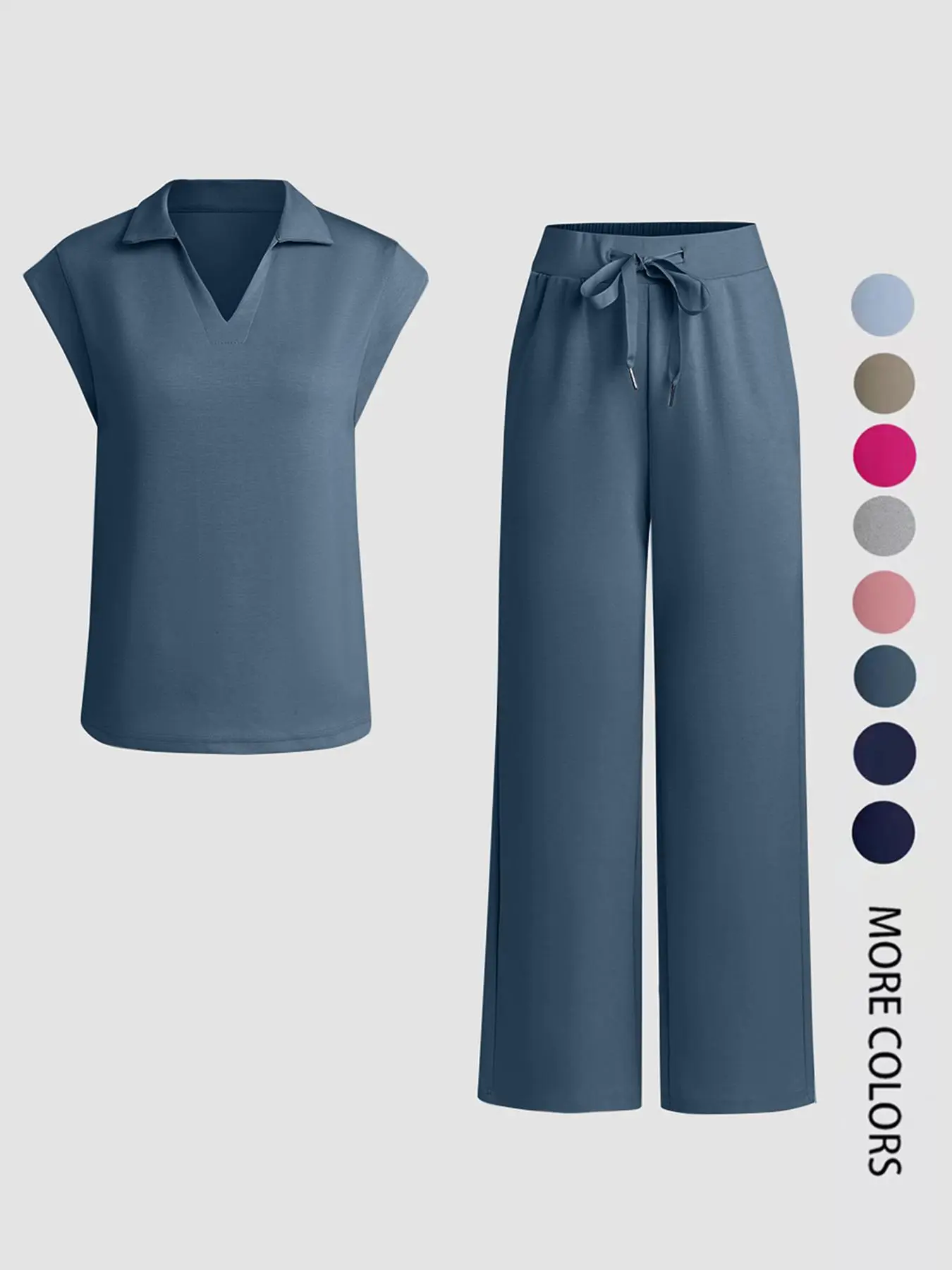 Two-piece Set Women's Solid Tee & Pants Set, Casual Top & Wide Leg Trousers, Ladies Clothes for All Seasons