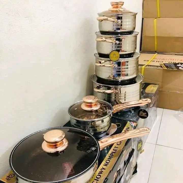bộ nồi đức 6 món 5 nồi 1 chảo chất liệu inox 304 sáng bóng