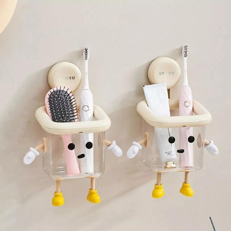 New Transparent Toothbrush Holder Wall-mounted Suction Cup Toilet Storage Rack No Punching Multifunctional Bathroom Storage Box 1