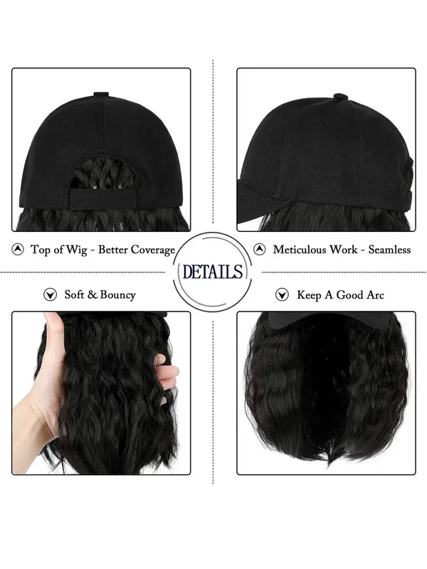 12 Inch Short Wavy Wigs for Women, Gorgeous Fluffy Wigs with Baseball Cap, Synthetic Full Machine Wigs for Party, Daily Use 4