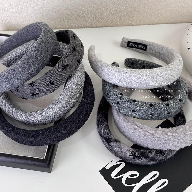 Gray Polka Dot Knitted Bow Retro Hair Accessories Headband 0