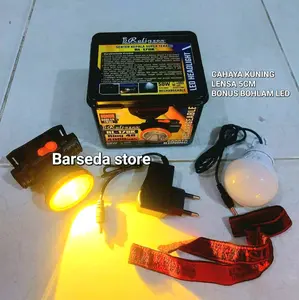 Senter Kepala Cas Headlamp Rolinsonn 50W Cahaya Kuning Bonus Bohlam LED Cocok untuk camping memancing hiking