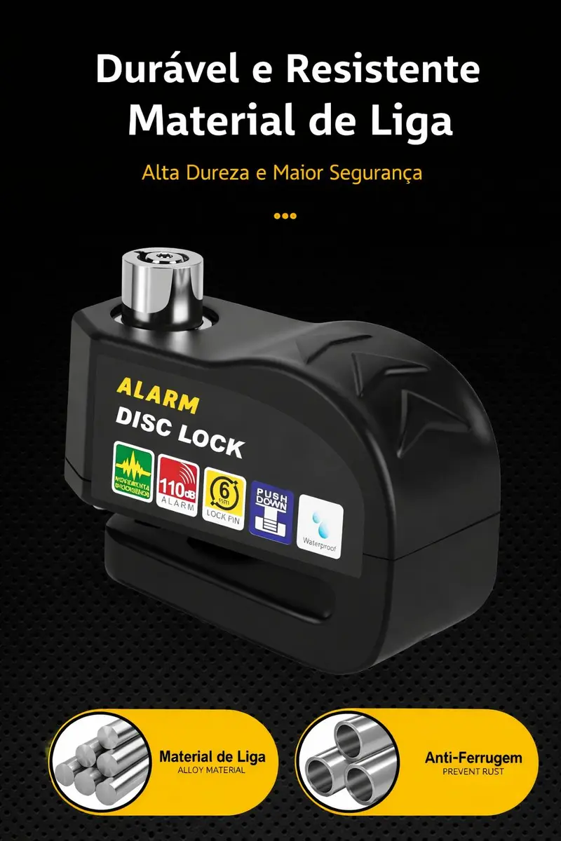 Trava de Disco em Liga de Alumínio Com Alarme 110dB Antifurto para Moto/Bike à Prova dÁgua Universal Trava de Disco em Liga de Alumínio Com Alarme 110dB Antifurto para Moto/Bike à Prova dÁgua Universal