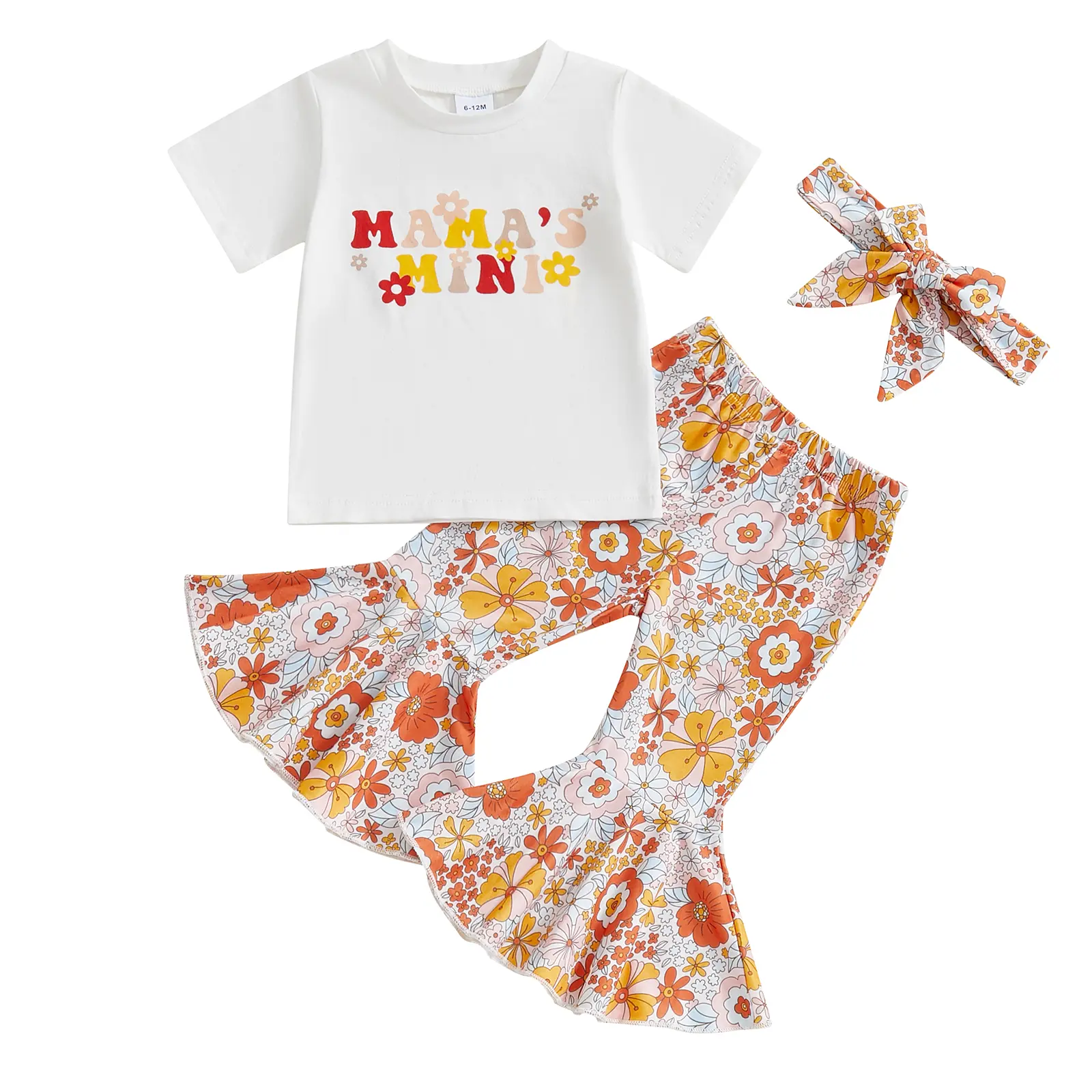 Toddler Girl Summer Outfits Short Sleeve O-Neck Letter Print CuteTops with Elastic Waisted Colorful Floral Flare Pants Sets