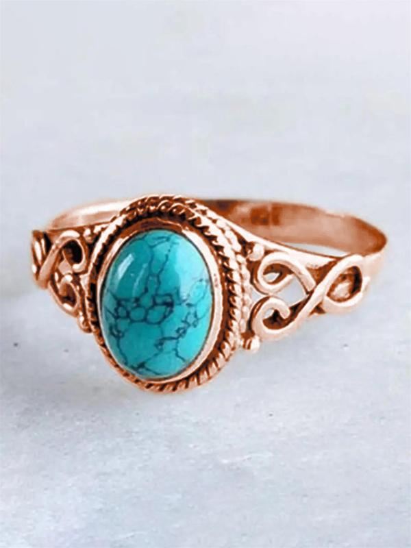 Women's Boho Style Turquoise Texture Design Ring, Trendy Vintage Ring, Fashionable Jewelry for Women As Gift for Daily Decoration 3