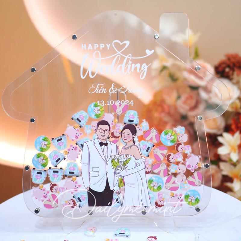 Khung Tranh Thả Tim Ký Tên Ngày Cưới Ngày Kỉ Niệm Trong Suốt Hình Ngôi Nhà Nấm - Dailymemint