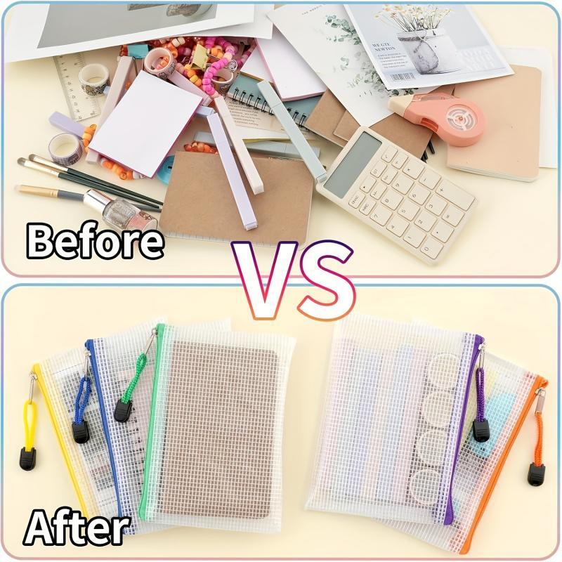 Product Introduction of A6 Mesh Zipper Pouch, 20pcs/set Waterproof Plastic Storage Bag, File Folder, Stationery Storage Bag, Travel Organizer for School, Travel, Office 2