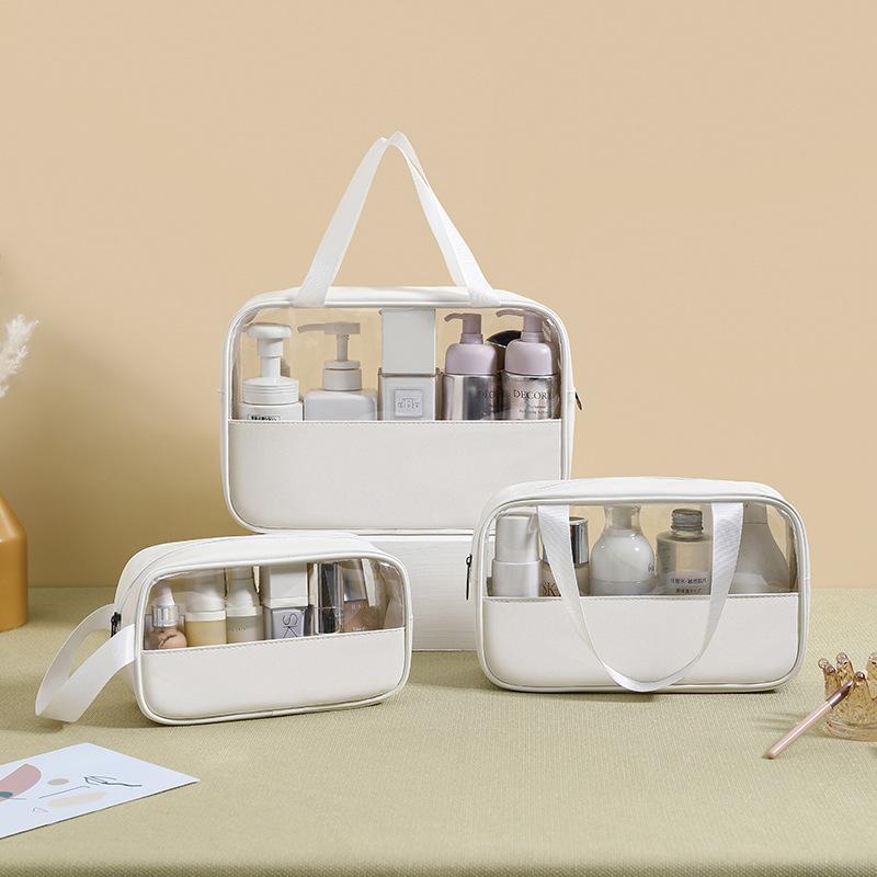 Clear Waterproof Makeup Bag, 3 Counts/set Large Capacity Cosmetic Storage Bag with Zipper, Portable Travel Toiletry Organizer Pouch for Skincare, Lotion, Shampoo, Shower Gel, Skin Care Supplies 0