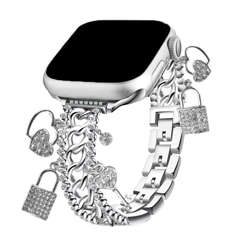 Fashionable Metal Watch Band, Watch Band with Apple Watch Accessories Charms for iWatch Series 10 9 8 7 6 5 4 3 2 1 SE, Watch Accessories, Wearable 2