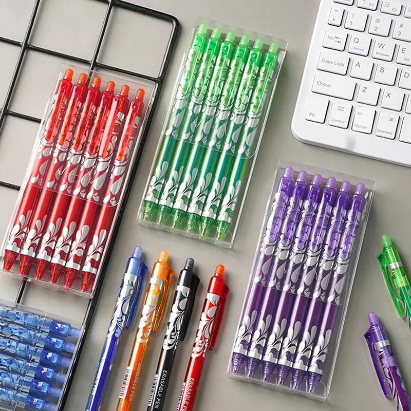 6PCs 0.5mm Erasable Gel pens set of 6 colors ink writing gel pens refills rods washable handle for school office stationery supplies