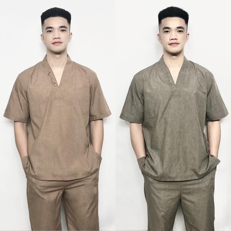 Bộ Nam Đi Chùa - Đồ Lam Đi Chùa Cho Nam Chất Vải Dày Dặn Mền Mịn Sang Trọng Và Lịch Sự