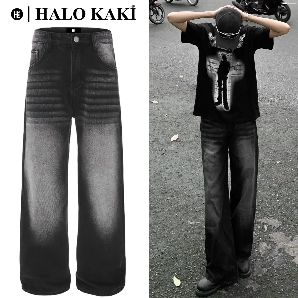 ĐEN KHÓI V1 -  Quần jeans ống rộng phủ gót chạm giày form wide leg  - < ẢNH THẬT SHOP TỰ CHỤP > Menswear Quần Denim Pants Ong Có Túi Baggy