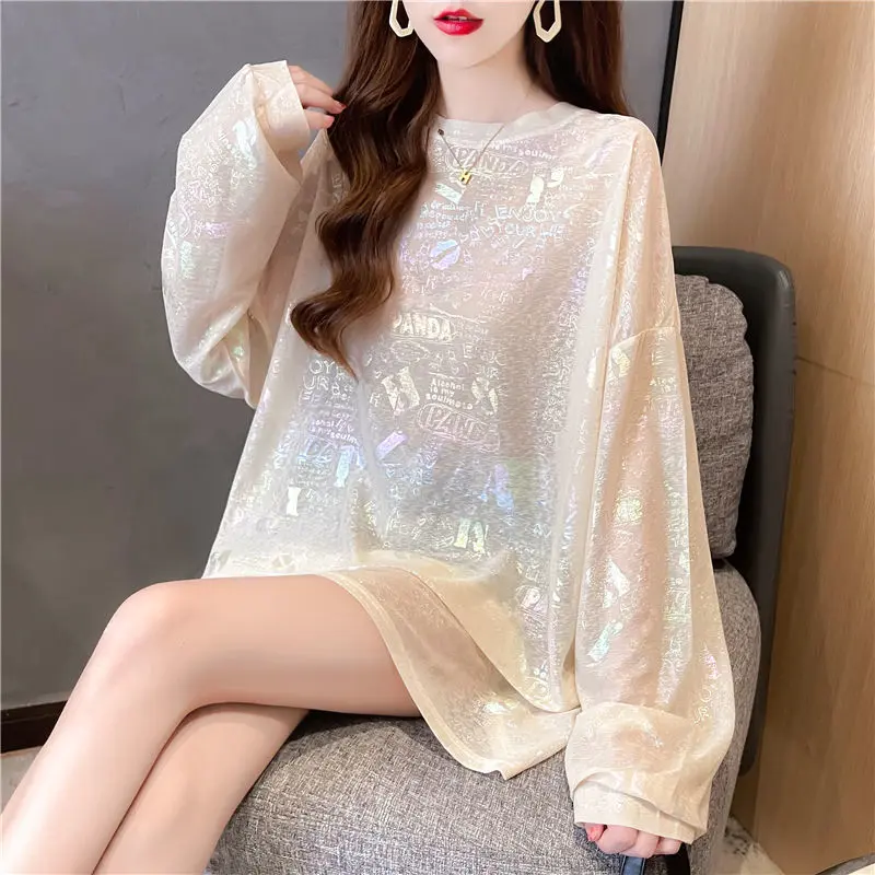 Áo Thun In Hình, Dành Cho Nữ, Phong Cách Hồng Kông, Chống Nắng, Ngoại Cỡ, Thoáng Khí, Làm Bằng Lụa Lạnh