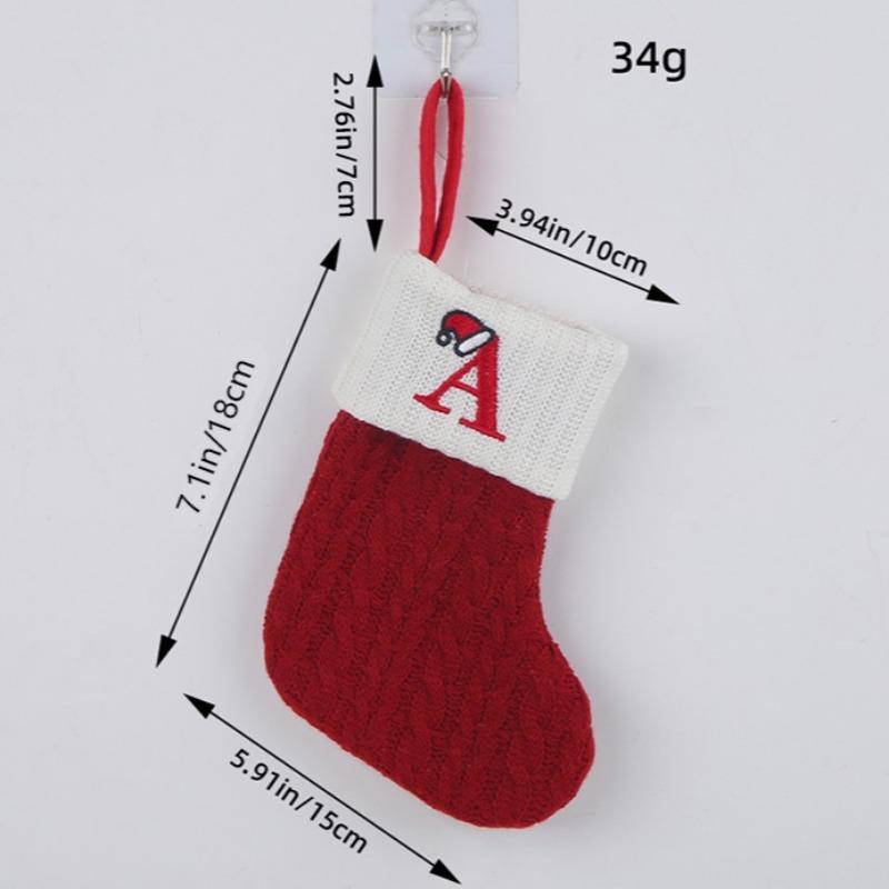 Product Introduction of Letter Snowflake Paw Pattern Christmas Decoration Stocking, 1 Count Knitted Candy Bag, Christmas Tree Hanging Ornament, Festive Party Supplies 1