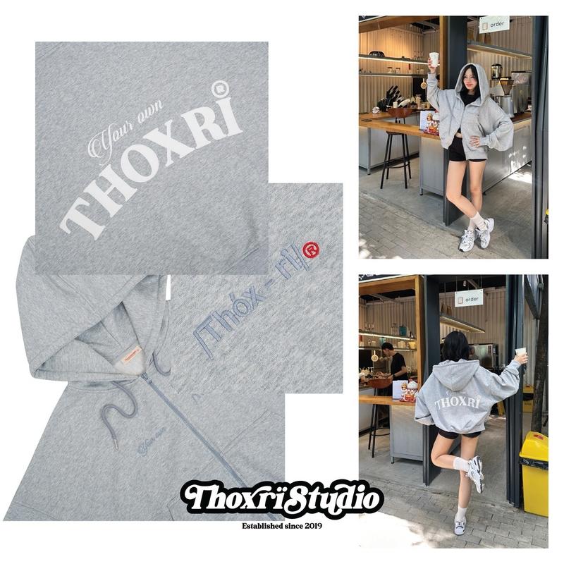 Hoodie zip V4 THOXRI - áo khoác dây kéo 2 khoá chất vải chân cua không xù lông
