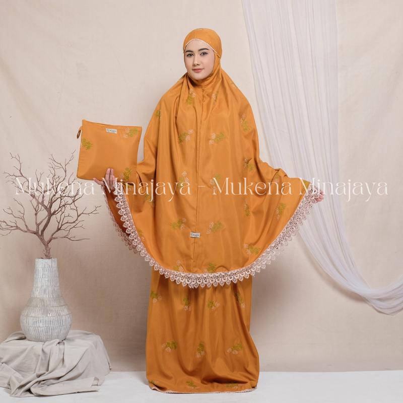 MINAJAYA - Mukena Dewasa Renda Bordir Motif Tabur Bunga Tulip Katun Premium Free Tasbih 3