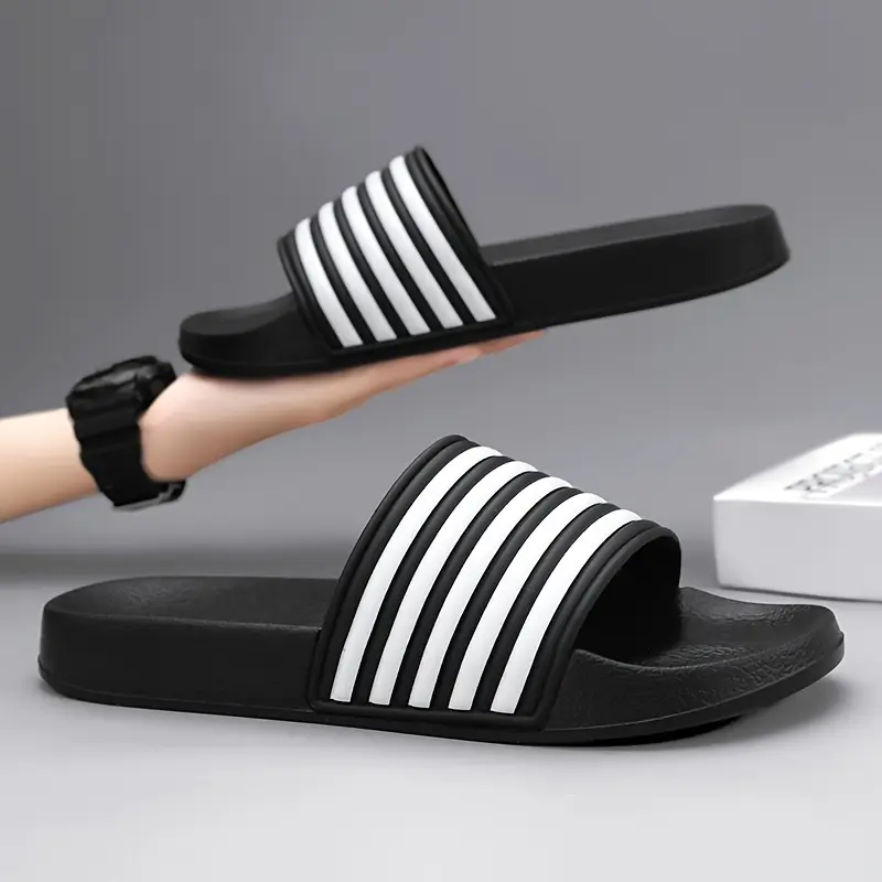 Men's Trendy Striped Open-Toe Slippers, Non-Slip Durable Indoor/Outdoor Footwear for All Seasons 0