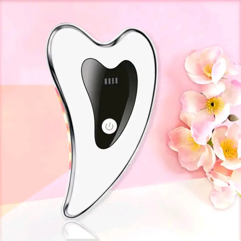 Facial Massager Gua Sha Scraper with LED Light & Vibration Modes -USB charger (800mAh) - Soothing Calming Skincare Device Comfort scraping lymphatic drainage collagen antiaging anti-aging contour face depuff de-puff 0