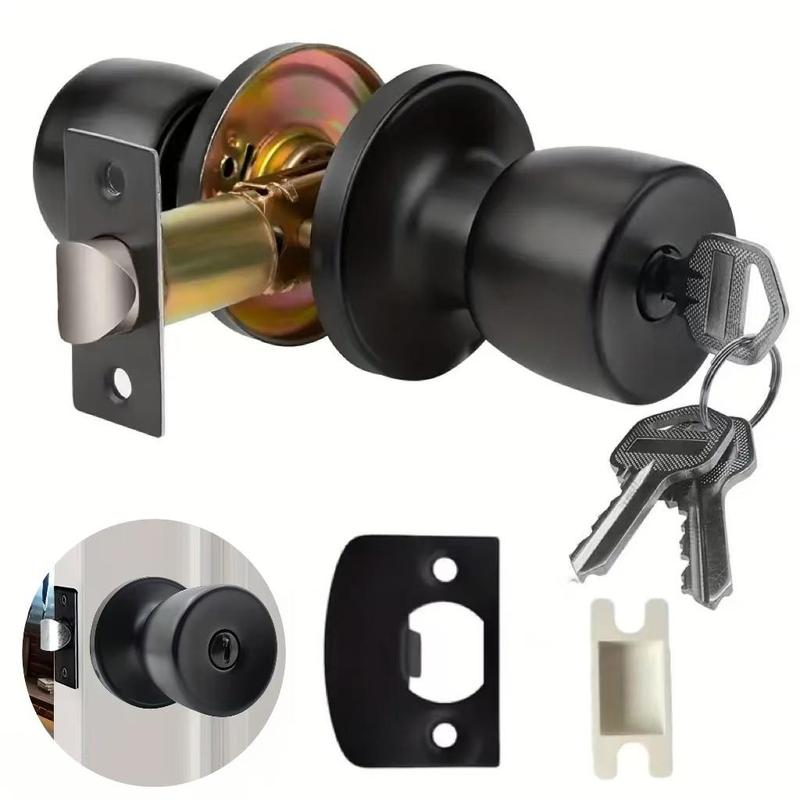 Door Knob with Lock & Key, Round Ball Lock Interior/Exterior Door Knob, Entry Door Handle, Door Hardware for Bedroom Or Bathroom 1