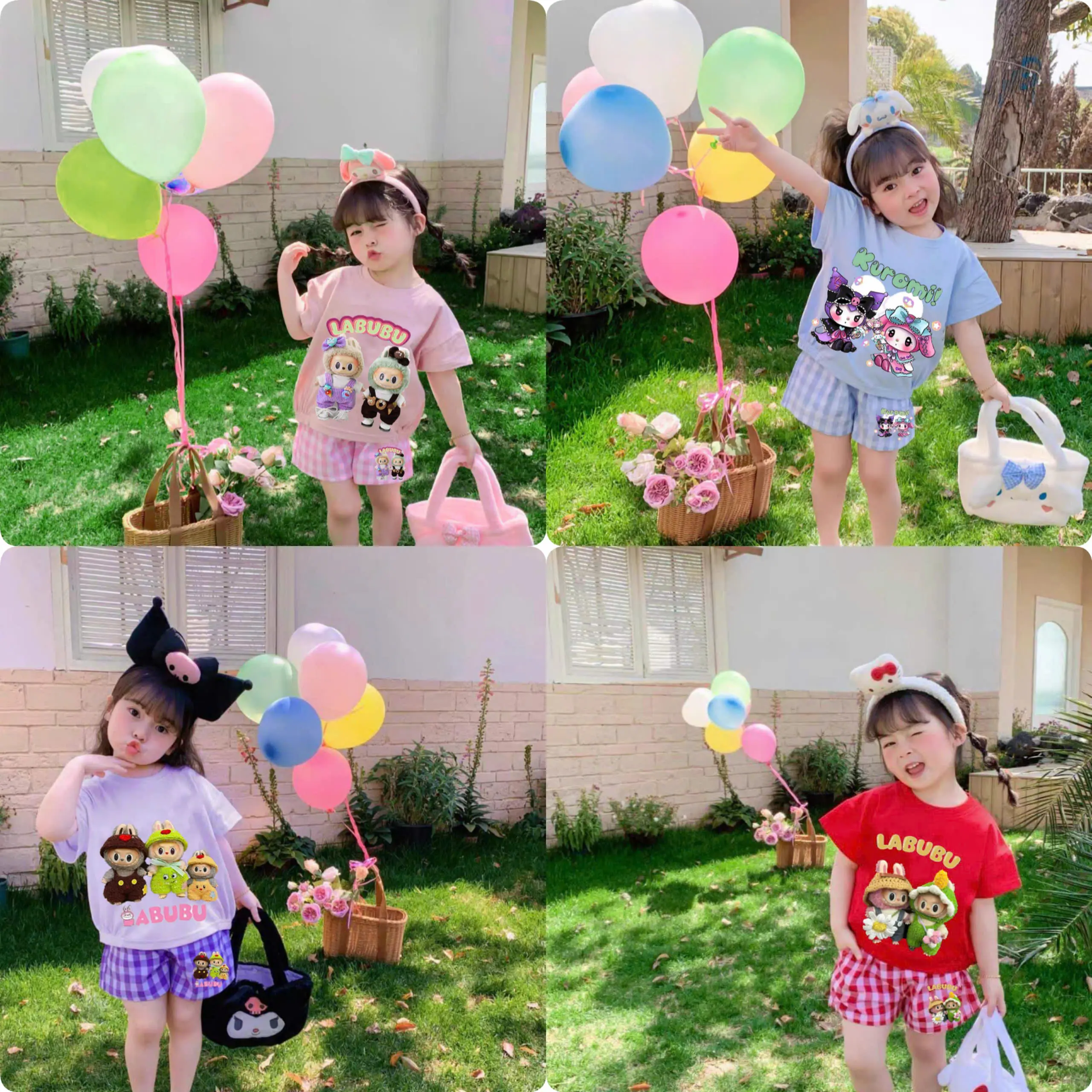 ComBo 4 Bộ Kẻ CaRô Bé Gái Mẫu LaLaBu In 5D . Siêu Kute  sezi 10.55kg