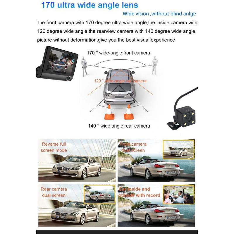 Product Introduction of COD FREE Shipping 3 Lens Full HD 1080P Video Car DVR Recorder / Front / Rear / Inside 5
