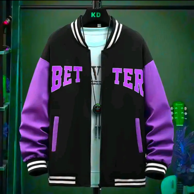 Jaket Varsity Jacket Baseball Better Hitam Mix Denim Bahan fleece tebal SIZE (S- 7XL) Bigsize 7XL 6XL 5XL 4XL 3XL 2XL XL L M S Musim panas Musim dingin Hitam Setrip Bomber Panjang Distro 1