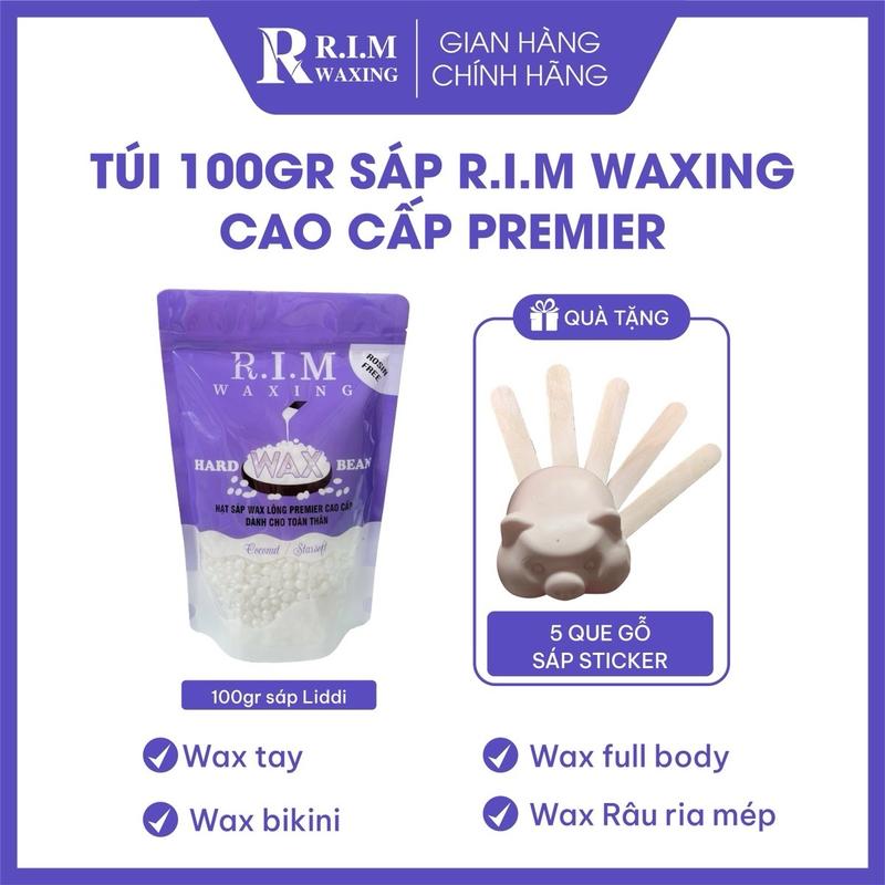100G SÁP WAX LÔNG CAO CẤP PREMIER  CHO DA NHẠY CẢM KÈM SÁP STICKER VÀ 5 QUE GỖ Kem