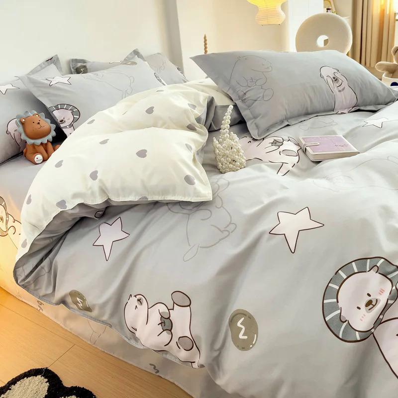 Product Introduction of EGW spring bedding set 3PCs cartoon Boys Girls bed linen Grey Lion pink bear pillowcase printed home linen for children kids 17