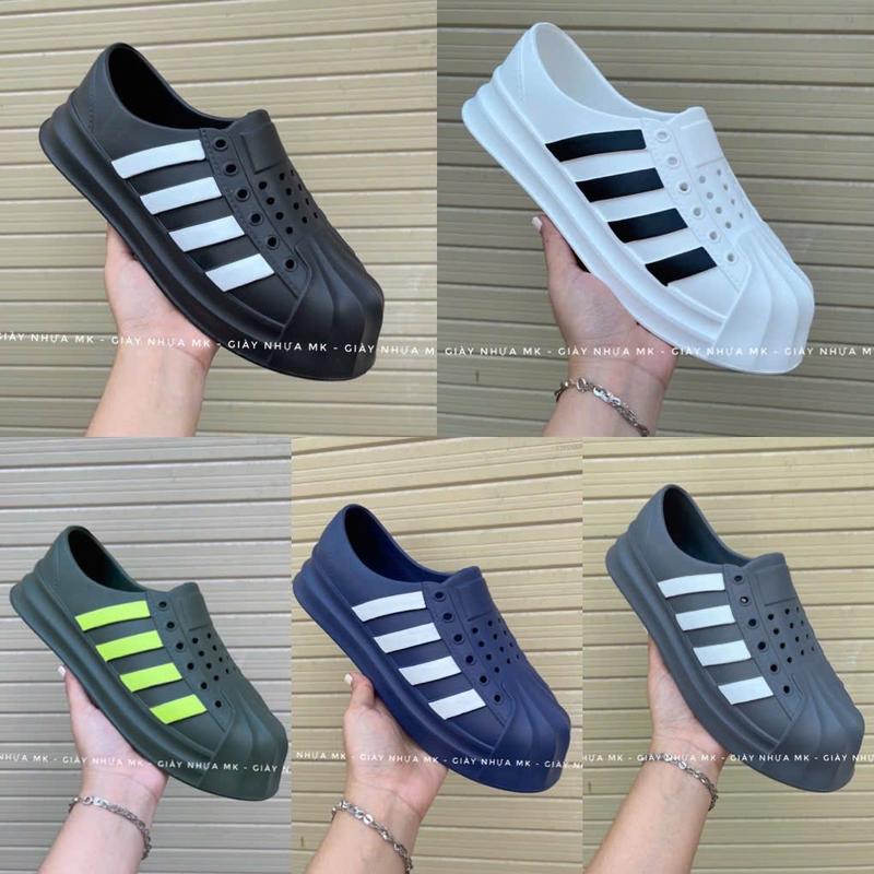[FORM RỘNG] Giày nhựa nam 4 sọc mũi sò đi mưa siêu nhẹ chống nước có lỗ thoáng khí êm chân siêu bền đi biển đi làm - GL057