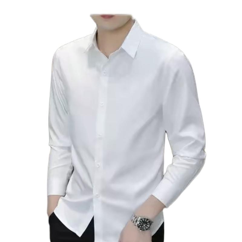 Áo sơ mi nam trơn tay dài lụa thái form body Menswear Shirt công sở đi tiệc trắng boy phố