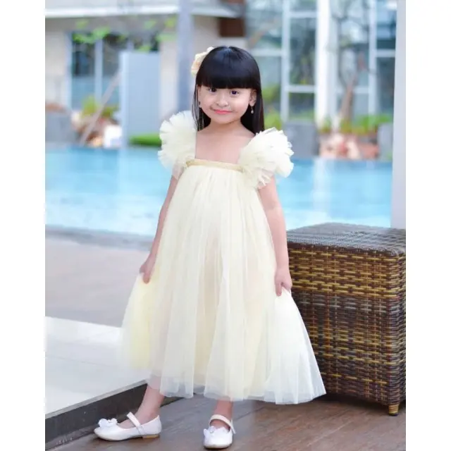 Dress Hitam Anak Polos 1-9 Tahun Kekinian Tille Halus Perempuan Bayi Gaun Cewek Katun Lengan Girls 4