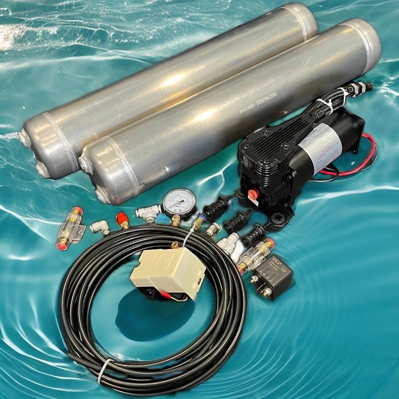 Combo máy nén khí A224 với 02 bình hơi 8L cho xe con và bán tải kèn tháidúi