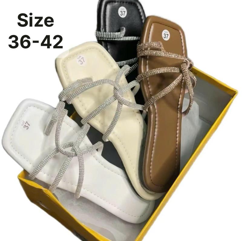 Size 36-42 Dép lê xỏ ngón kẹp quai đá xoàn thời trang Nữ DéP Shoes Len
