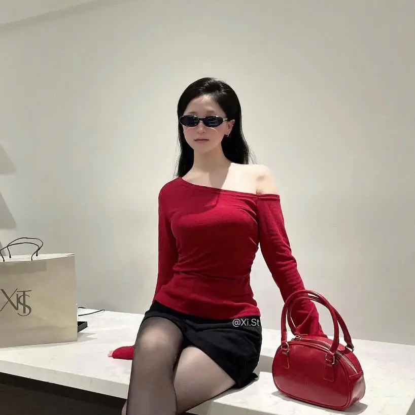 BOTUTO-Áo Lệch Vai Tay Dài Chất Borip Dày Dặn Dáng Ôm Body Nữ Women
