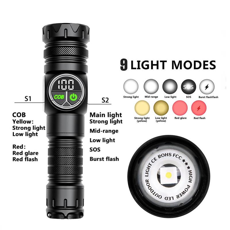 Portable Strong Light Flashlight, USB Rechargeable Telescopic Zoom Flashlight, Outdoor Camping & Hiking Flashlight, Car Repair, Emergency Use Flashlight 2