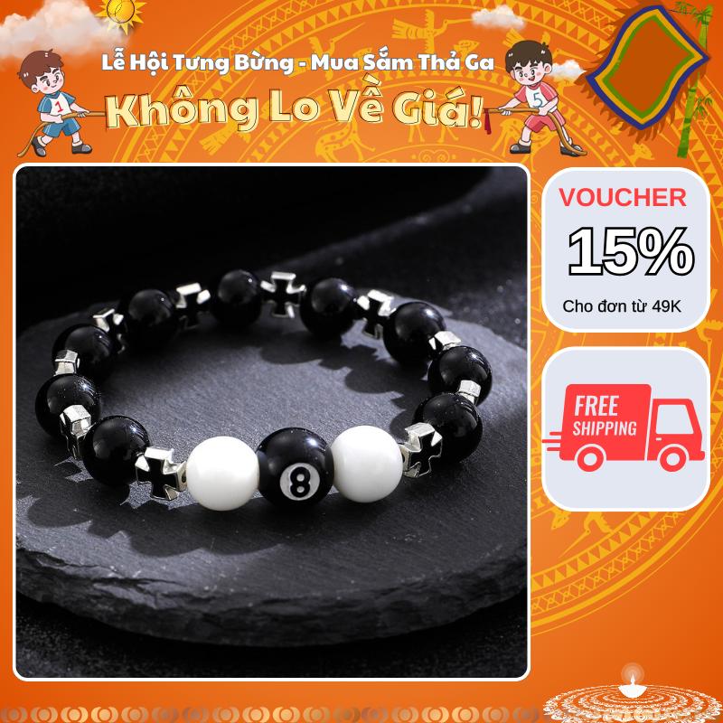 [Mua Là Thích, Không Thích Hoàn Tiền] Vòng Tay Bi-a Nam Nữ thiết kế chuỗi hạt tròn mix titan mạ bạc không gỉ dây tự điều chỉnh kích thước dễ dàng sử dụng - Vòng Tay Bi-a