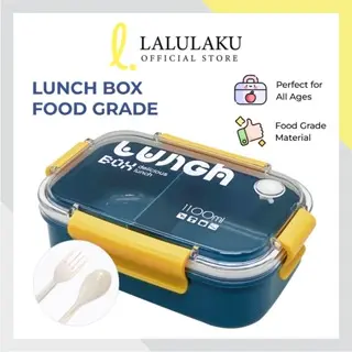 Lunch Box Set 1100ML Kotak Bekal Makan 2 Sekat Tempat Bekal Makan Anti Tumpah Free Sendok dan Garpu