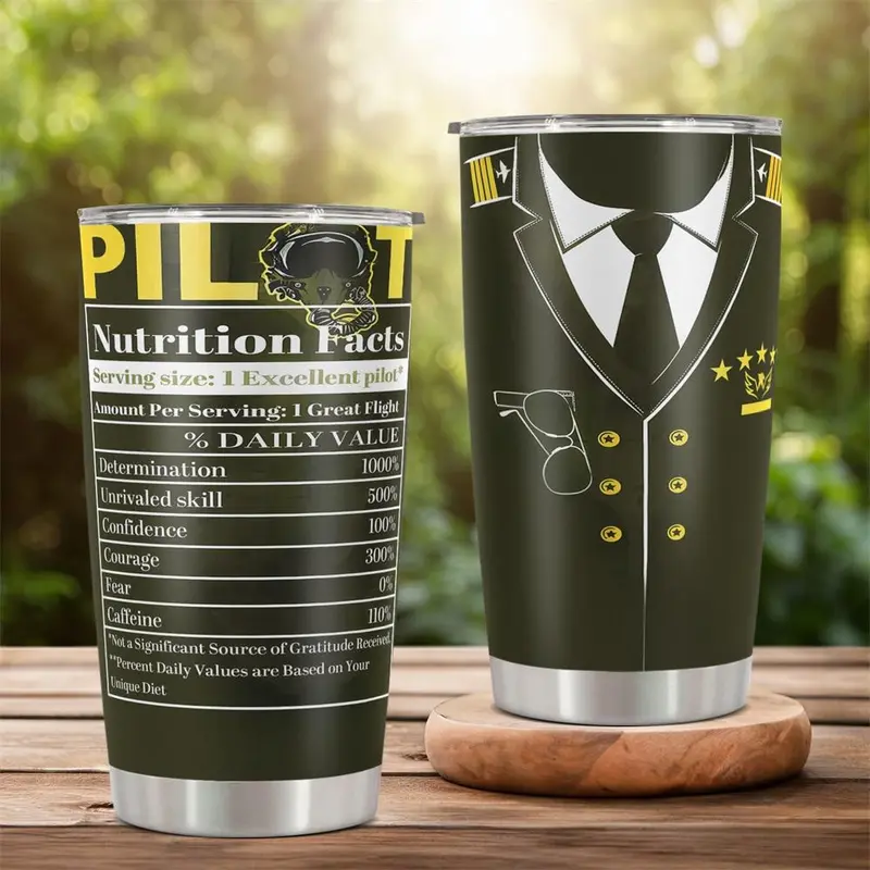 20oz Tumbler, 1 Count Pilot Pattern Insulated Tumbler, Stainless Steel Water Bottle, Drinking Cup for Home Office School Outdoor Camping, Drinkware 6