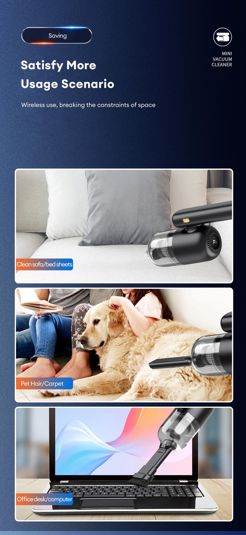 Product Introduction of Wireless Vacuum Cleaner Car Mini Inflatable Vacuum Cleaner Lighting Power Bank Portable and Compact Folding Powerful Handheld Air Pump 12