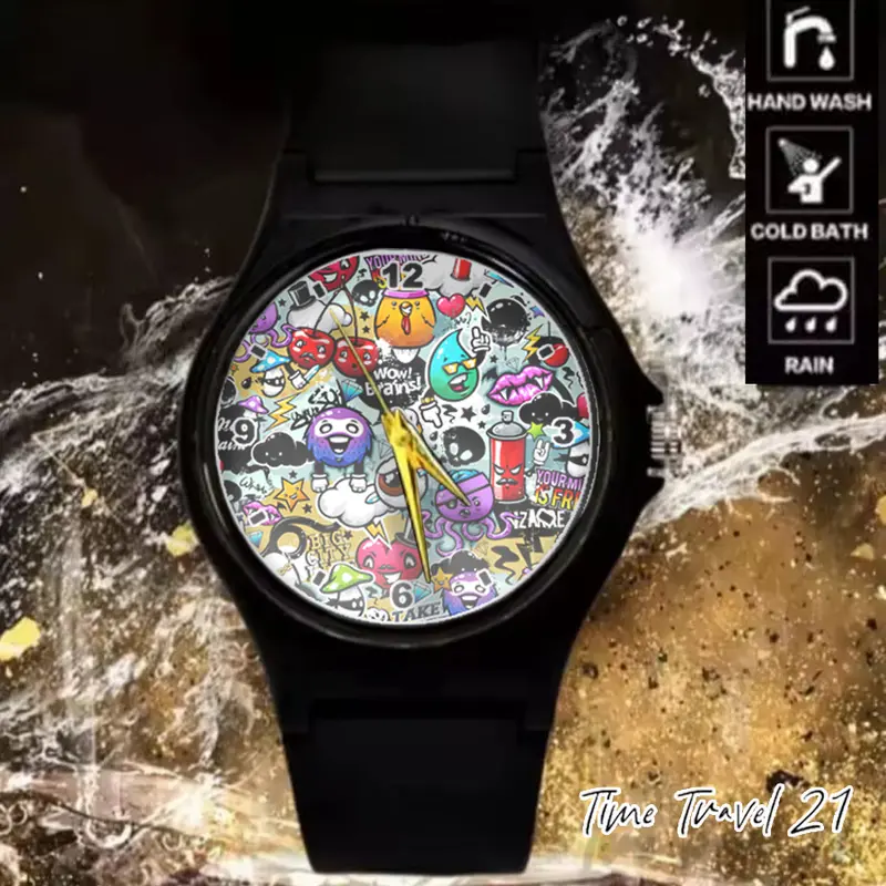 Jam Tangan Unisex Pria /wanita Distro Grafity Strap Ruber Street Art Polos DS04 4
