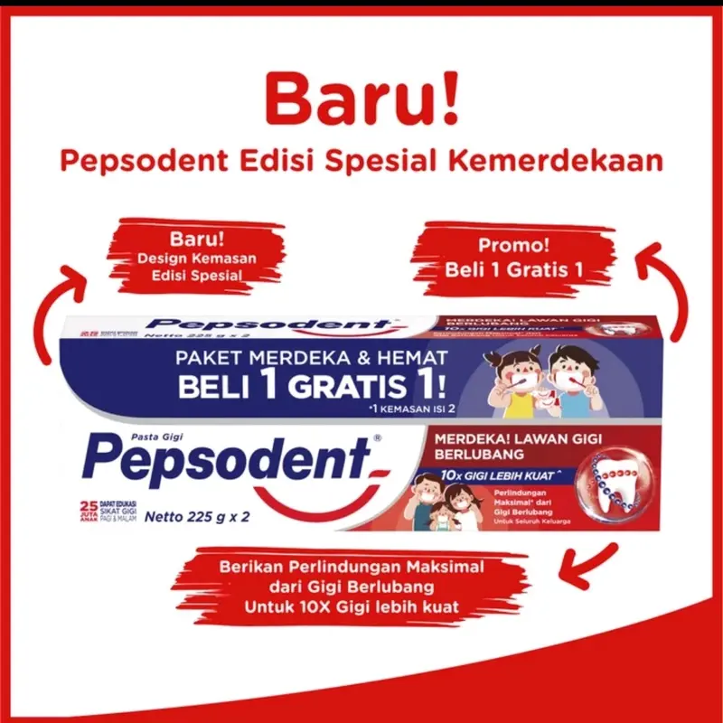 2pcs Pepsodent Whitening Jumbo 225gr isi 2 (4 x 225gr) Pembersihan Pelindung Gusi dan Mulut 1