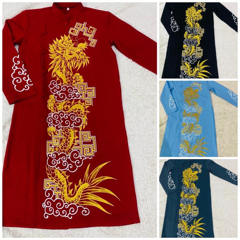 Áo Dài Truyền Thống # Áo Dài Gấm Lụa Hình Long Cho Nam # Quần Áo Nam Cao Cấp 0