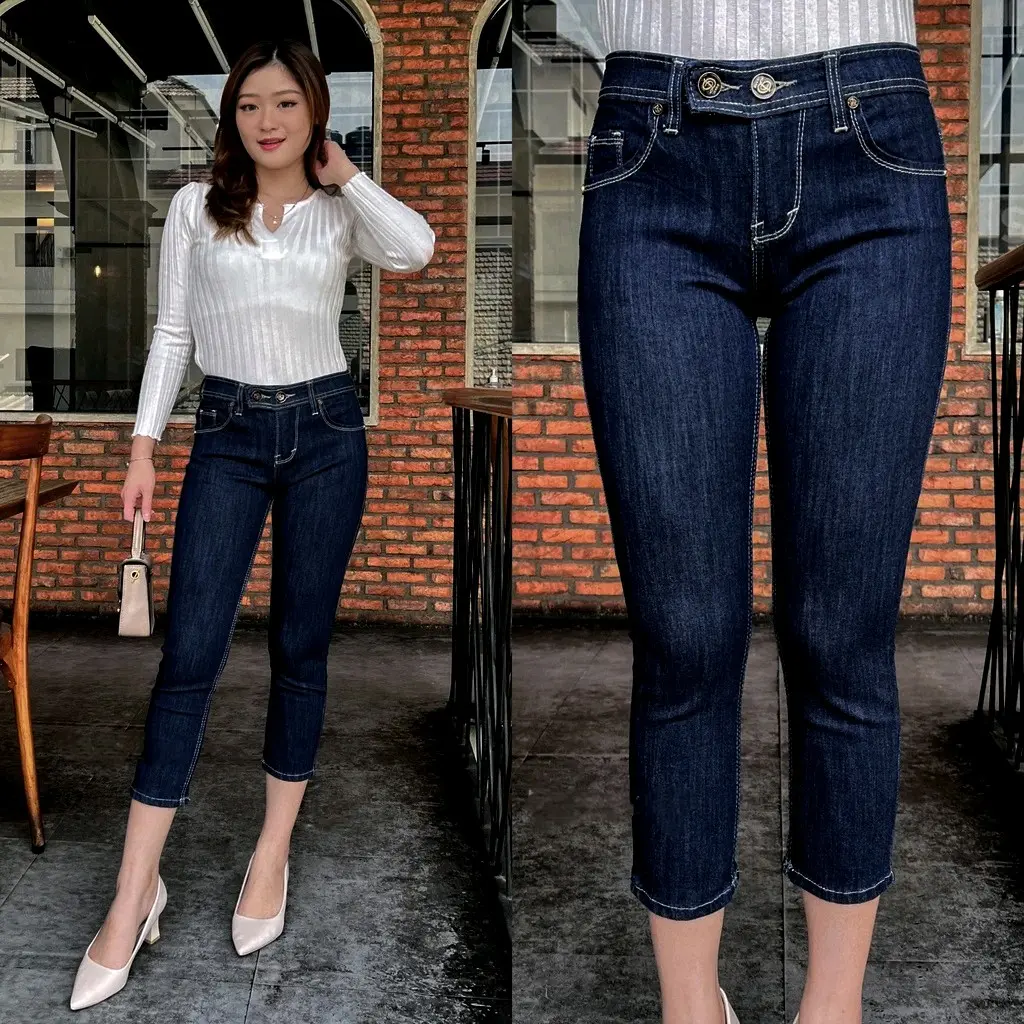 CELANA JEANS 7/9 BIRU GARMENT KANCING 2 UK 27-38