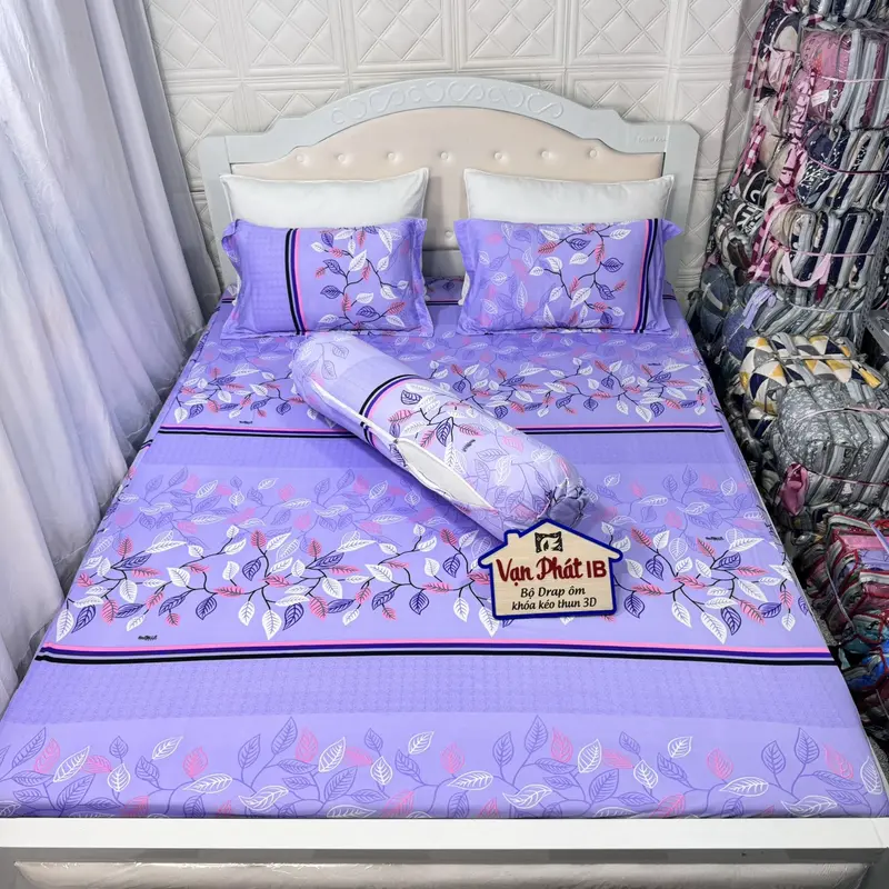 Mẫu dây lá có 3 màu-Bộ ga gối lên vỏ ôm khóa kéo may bít đầu 1