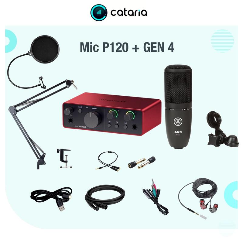 Bộ Combo Mic Hỗ Trợ Hát Livestream Thu Âm Chuyên Nghiệp  Mic P120 Cùng Sound Card  Focus SoLo Gen 4   Tặng Tai Nghe Đèn Live