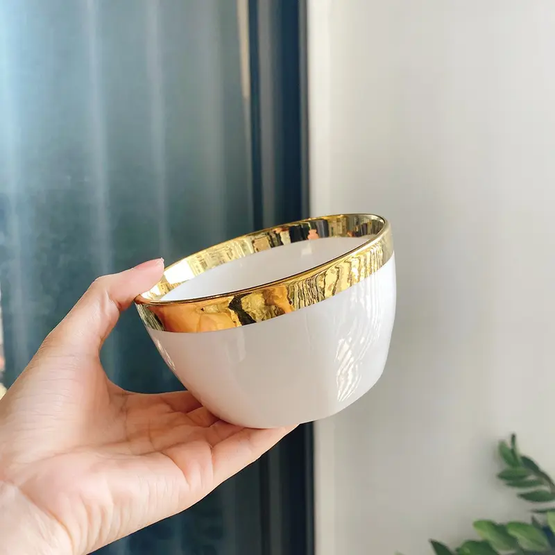 Bát ăn cơm 6 món kèm đũa mạ vàng và hộp đựng,  Bộ chén dĩa, Chén sứ, Bộ 6 bát ăn cơm viền vàng cao cấp 3