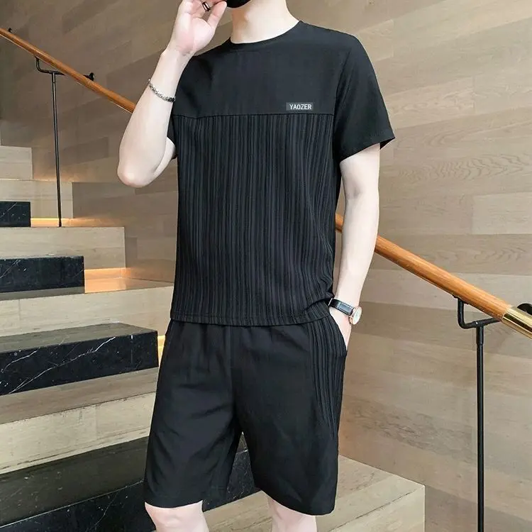 Bộ Đồ Lụa Lạnh Mùa Hè, Dành Cho Nam Giới, Áo Phông Và Quần Đùi, Dáng Rộng Vừa Vặn, Phong Cách Thường Ngày Mỏng, Thích Hợp Cho Giới Trẻ, Thể Thao, Nhanh Khô, Thoáng Khí, Bộ Đồ Hai Mảnh 4