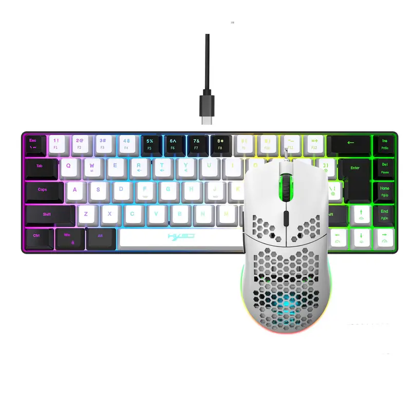 HXSJ Wired Keyboard & Mouse (1 Set), Compact 68 Keys Mini Wired Keyboard with RGB Backlight, Suitable for Gaming PS4 Xbox PC Laptop Mac 2